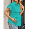 image:imageMakeMeChic Womens Maternity Nursing Work Blouse Pregnancy Ruffle Tops  Maternity Dressy Blouse Wrap Button Down BeltedGreen