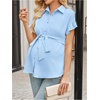 image:imageMakeMeChic Womens Maternity Nursing Work Blouse Pregnancy Ruffle Tops  Maternity Dressy Blouse Wrap Button Down BeltedLight Blue