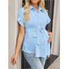 image:imageMakeMeChic Womens Maternity Nursing Work Blouse Pregnancy Ruffle Tops  Maternity Dressy Blouse Wrap Button Down BeltedLight Blue