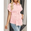 image:imageMakeMeChic Womens Maternity Nursing Work Blouse Pregnancy Ruffle Tops  Maternity Dressy Blouse Wrap Button Down BeltedLight Pink