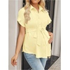 image:imageMakeMeChic Womens Maternity Nursing Work Blouse Pregnancy Ruffle Tops  Maternity Dressy Blouse Wrap Button Down BeltedLight Yellow