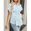 image:imageMakeMeChic Womens Maternity Nursing Work Blouse Pregnancy Ruffle Tops  Maternity Dressy Blouse Wrap Button Down BeltedMint Green