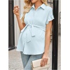 image:imageMakeMeChic Womens Maternity Nursing Work Blouse Pregnancy Ruffle Tops  Maternity Dressy Blouse Wrap Button Down BeltedMint Green
