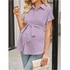 image:imageMakeMeChic Womens Maternity Nursing Work Blouse Pregnancy Ruffle Tops  Maternity Dressy Blouse Wrap Button Down BeltedPurple