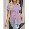 image:imageMakeMeChic Womens Maternity Nursing Work Blouse Pregnancy Ruffle Tops  Maternity Dressy Blouse Wrap Button Down BeltedPurple
