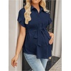 image:imageMakeMeChic Womens Maternity Nursing Work Blouse Pregnancy Ruffle Tops  Maternity Dressy Blouse Wrap Button Down BeltedRoyal Blue