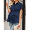 image:imageMakeMeChic Womens Maternity Nursing Work Blouse Pregnancy Ruffle Tops  Maternity Dressy Blouse Wrap Button Down BeltedRoyal Blue