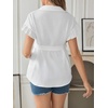 image:imageMakeMeChic Womens Maternity Nursing Work Blouse Pregnancy Ruffle Tops  Maternity Dressy Blouse Wrap Button Down BeltedWhite