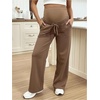 image:imageMakeMeChic Womens Maternity Pants Over Belly Casual Comfy Wide Leg Pants Wtih PocketBrown