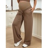 image:imageMakeMeChic Womens Maternity Pants Over Belly Casual Comfy Wide Leg Pants Wtih PocketBrown