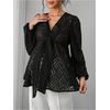 image:imageMakeMeChic Womens Maternity Peplum Tops Sheer Tie Knot V Neck Lantern Sleeve Pregnancy BlouseBlack