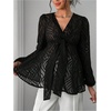 image:imageMakeMeChic Womens Maternity Peplum Tops Sheer Tie Knot V Neck Lantern Sleeve Pregnancy BlouseBlack