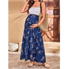 image:imageMakeMeChic Womens Maternity Ruffle Maxi Skirt  High Elastic Waisted Flowy Boho Flared Ruffle Summer Long Skirts Vacation OutfitsBlue