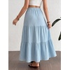 image:imageMakeMeChic Womens Maternity Ruffle Maxi Skirt  High Elastic Waisted Flowy Boho Flared Ruffle Summer Long Skirts Vacation OutfitsBlue Solid