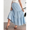 image:imageMakeMeChic Womens Maternity Ruffle Maxi Skirt  High Elastic Waisted Flowy Boho Flared Ruffle Summer Long Skirts Vacation OutfitsBlue Solid