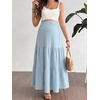 image:imageMakeMeChic Womens Maternity Ruffle Maxi Skirt  High Elastic Waisted Flowy Boho Flared Ruffle Summer Long Skirts Vacation OutfitsBlue Solid