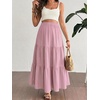 image:imageMakeMeChic Womens Maternity Ruffle Maxi Skirt  High Elastic Waisted Flowy Boho Flared Ruffle Summer Long Skirts Vacation OutfitsDusty Pink