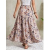 image:imageMakeMeChic Womens Maternity Ruffle Maxi Skirt  High Elastic Waisted Flowy Boho Flared Ruffle Summer Long Skirts Vacation OutfitsKhaki