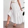 image:imageMakeMeChic Womens Maternity Ruffle Maxi Skirt  High Elastic Waisted Flowy Boho Flared Ruffle Summer Long Skirts Vacation OutfitsWhite