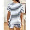 image:imageMakeMeChic Womens Maternity Sets 2 Piece Outfits Pregnancy Loungewear  Striped Tee and Shorts Bump Friendly Outfits Stripe Outfit Maternity ClothesBlue