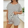 image:imageMakeMeChic Womens Maternity Sets 2 Piece Outfits Pregnancy Loungewear  Striped Tee and Shorts Bump Friendly Outfits Stripe Outfit Maternity ClothesKhaki
