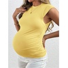 image:imageMakeMeChic Womens Maternity Shirts Summer Crew Neck Ruched Sleeveless Fitted Pregnancy TopsYellow