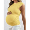 image:imageMakeMeChic Womens Maternity Shirts Summer Crew Neck Ruched Sleeveless Fitted Pregnancy TopsYellow