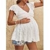 image:imageMakeMeChic Womens Maternity Shirts Summer Sweetheart Neckline Flutter Sleeve Ruffle Pregnancy Peplum TopsApricot