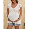 image:imageMakeMeChic Womens Maternity Shirts Summer Sweetheart Neckline Flutter Sleeve Ruffle Pregnancy Peplum TopsApricot
