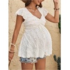 image:imageMakeMeChic Womens Maternity Shirts Summer Sweetheart Neckline Flutter Sleeve Ruffle Pregnancy Peplum TopsApricot
