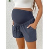 image:imageMakeMeChic Womens Maternity Shorts Elastic Waist Wide Leg Over The Belly Summer ShortsBlue