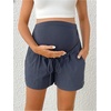image:imageMakeMeChic Womens Maternity Shorts Elastic Waist Wide Leg Over The Belly Summer ShortsBlue