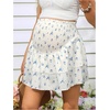image:imageMakeMeChic Womens Maternity Skirt Floral High Waist Layered Ruffle Flowy Summer Short SkirtsWhite and Blue