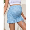image:imageMakeMeChic Womens Maternity Skirt High Elastic Waisted Boho Skirts  Floral Print Over The Belly Stretchy Ruffle Pencil Summer Beach Cover Up Pregnancy ClothesBlue