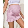 image:imageMakeMeChic Womens Maternity Skirt High Elastic Waisted Boho Skirts  Floral Print Over The Belly Stretchy Ruffle Pencil Summer Beach Cover Up Pregnancy ClothesPink