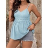image:imageMakeMeChic Womens Maternity Summer Cami Top Lace Eyelet Embroidery V Neck Ruffle Pregnancy Tank TopsLight Blue