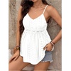 image:imageMakeMeChic Womens Maternity Summer Cami Top Lace Eyelet Embroidery V Neck Ruffle Pregnancy Tank TopsWhite