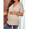 image:imageMakeMeChic Womens Maternity Summer Clothes V Neck Sweater Short Sleeve Button Pregnancy TopsApricot