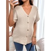 image:imageMakeMeChic Womens Maternity Summer Clothes V Neck Sweater Short Sleeve Button Pregnancy TopsApricot