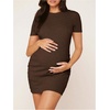 image:imageMakeMeChic Womens Maternity Summer Dress Short Sleeve Crew Neck Sundress Casual Work Short DressBrown