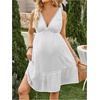 image:imageMakeMeChic Womens Maternity Summer Mini Dresses Floral Short Dresses  Vacation Boho Baby Shower Flowy Embroidery PregnancyClean White