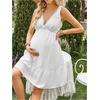 image:imageMakeMeChic Womens Maternity Summer Mini Dresses Floral Short Dresses  Vacation Boho Baby Shower Flowy Embroidery PregnancyClean White