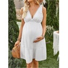 image:imageMakeMeChic Womens Maternity Summer Mini Dresses Floral Short Dresses  Vacation Boho Baby Shower Flowy Embroidery PregnancyClean White