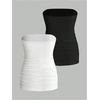 image:imageMakeMeChic Womens Maternity Tops 2 Pack Strapless Tube Tops Fall Outfits  Maternity Outfits Ruched Open Back Tops for Women Tube Tops for WomenBlack and White