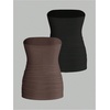 image:imageMakeMeChic Womens Maternity Tops 2 Pack Strapless Tube Tops Fall Outfits  Maternity Outfits Ruched Open Back Tops for Women Tube Tops for WomenCoffee Brown