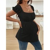 image:imageMakeMeChic Womens Maternity Tops Cute Pregnancy Shirt White Babydoll Tops  Maternity Shirts Square Neck Short Sleeves Cute Maternity Tops SummerBlack