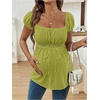 image:imageMakeMeChic Womens Maternity Tops Cute Pregnancy Shirt White Babydoll Tops  Maternity Shirts Square Neck Short Sleeves Cute Maternity Tops SummerGreen Solid