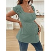 image:imageMakeMeChic Womens Maternity Tops Cute Pregnancy Shirt White Babydoll Tops  Maternity Shirts Square Neck Short Sleeves Cute Maternity Tops SummerGreen