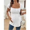 image:imageMakeMeChic Womens Maternity Tops Cute Pregnancy Shirt White Babydoll Tops  Maternity Shirts Square Neck Short Sleeves Cute Maternity Tops SummerWhite