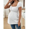 image:imageMakeMeChic Womens Maternity Tops Cute Pregnancy Shirt White Babydoll Tops  Maternity Shirts Square Neck Short Sleeves Cute Maternity Tops SummerWhite